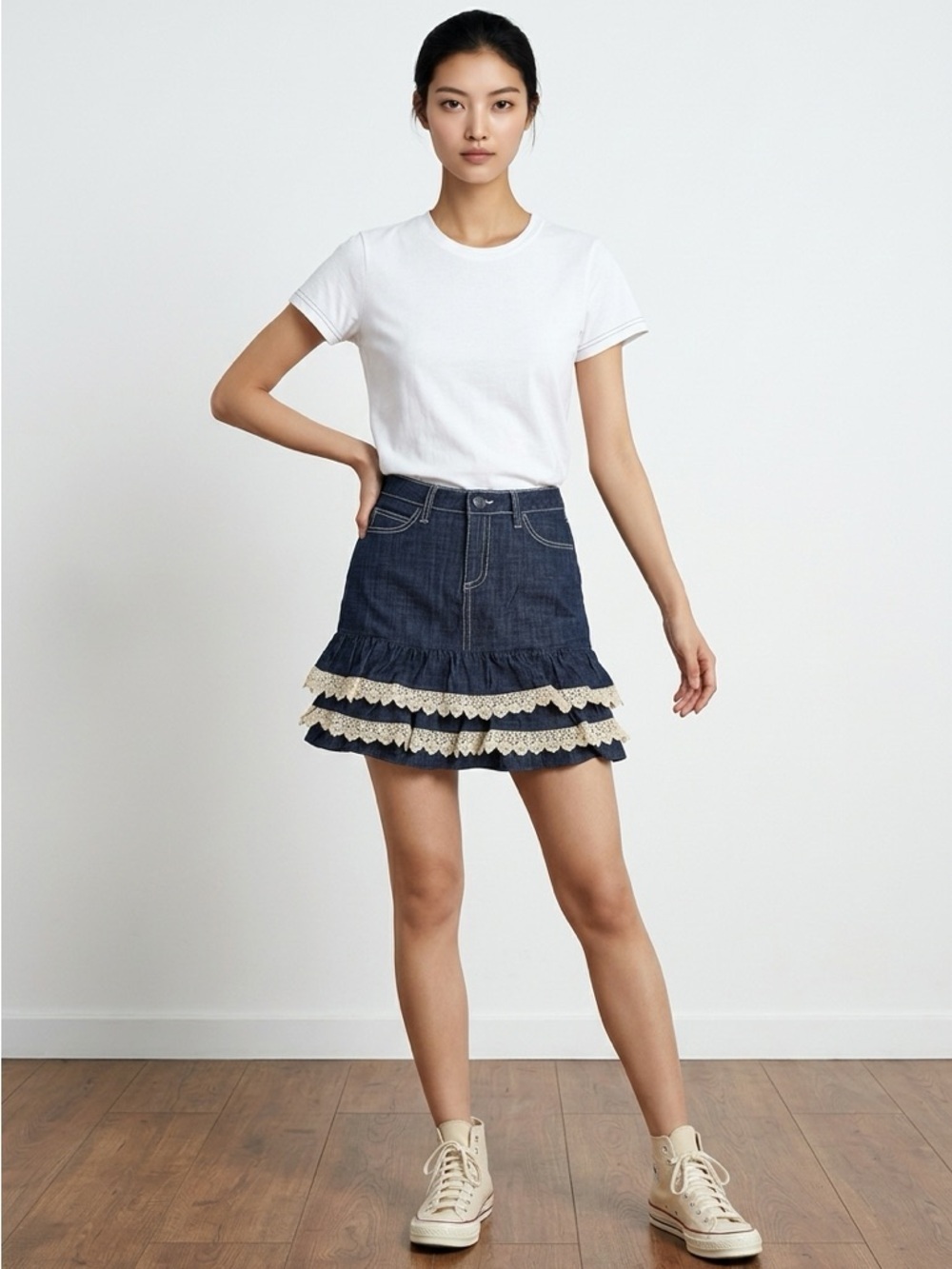 Y2K Style | Wranger Rock Women's Denim Skirt with Lace Trim | Size 30 |